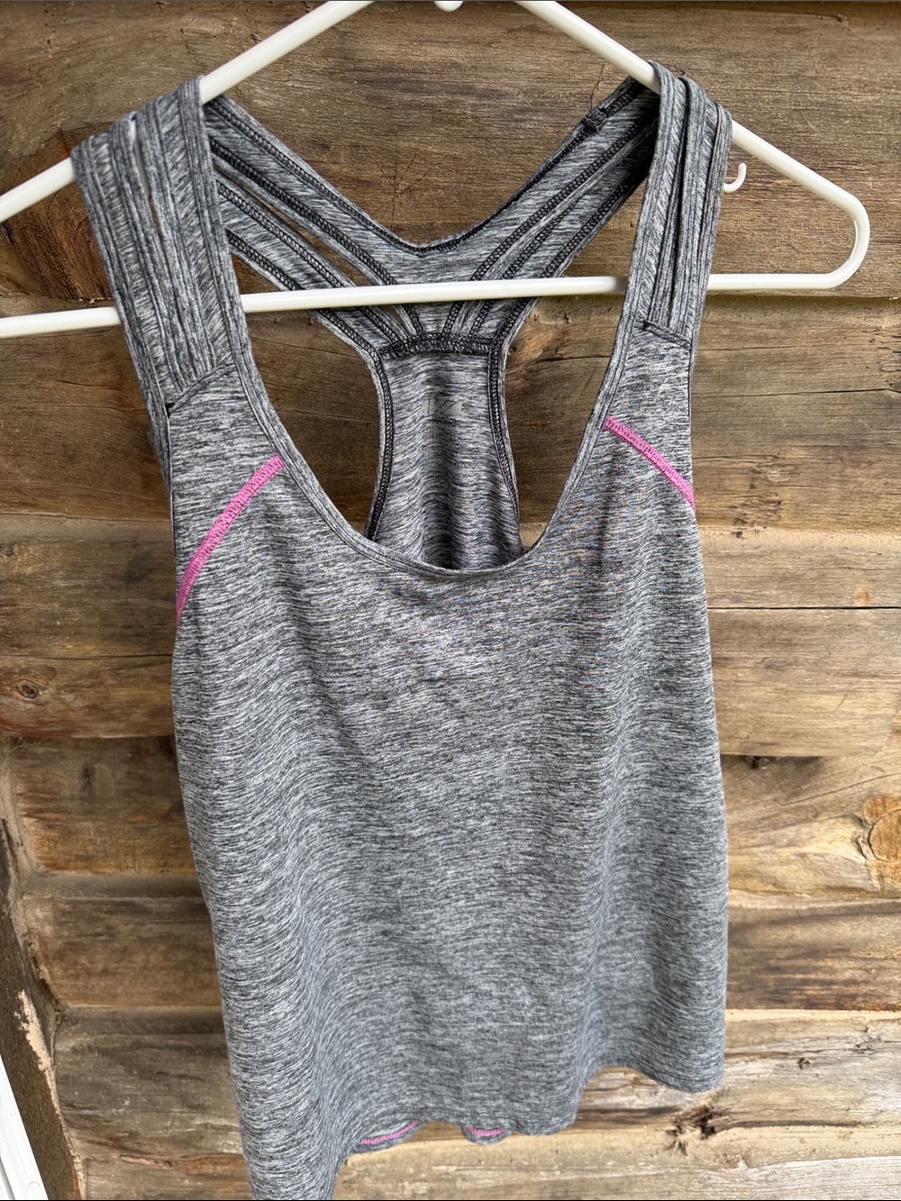 Avia Gray Marled Performance Racerback Tank with Pink Accent Stitching